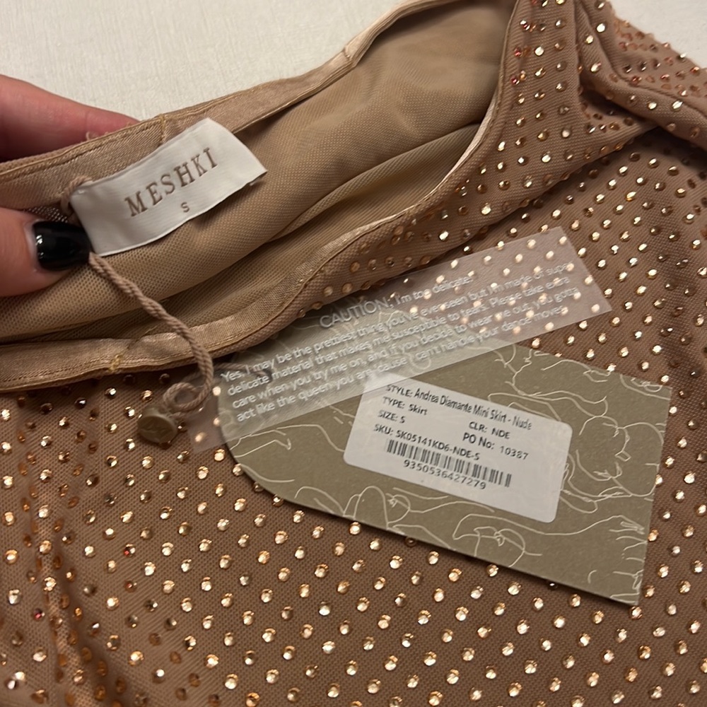 NWT MESHKI Andrea Diamante Mini Skirt - Nude - Picture 3 of 7